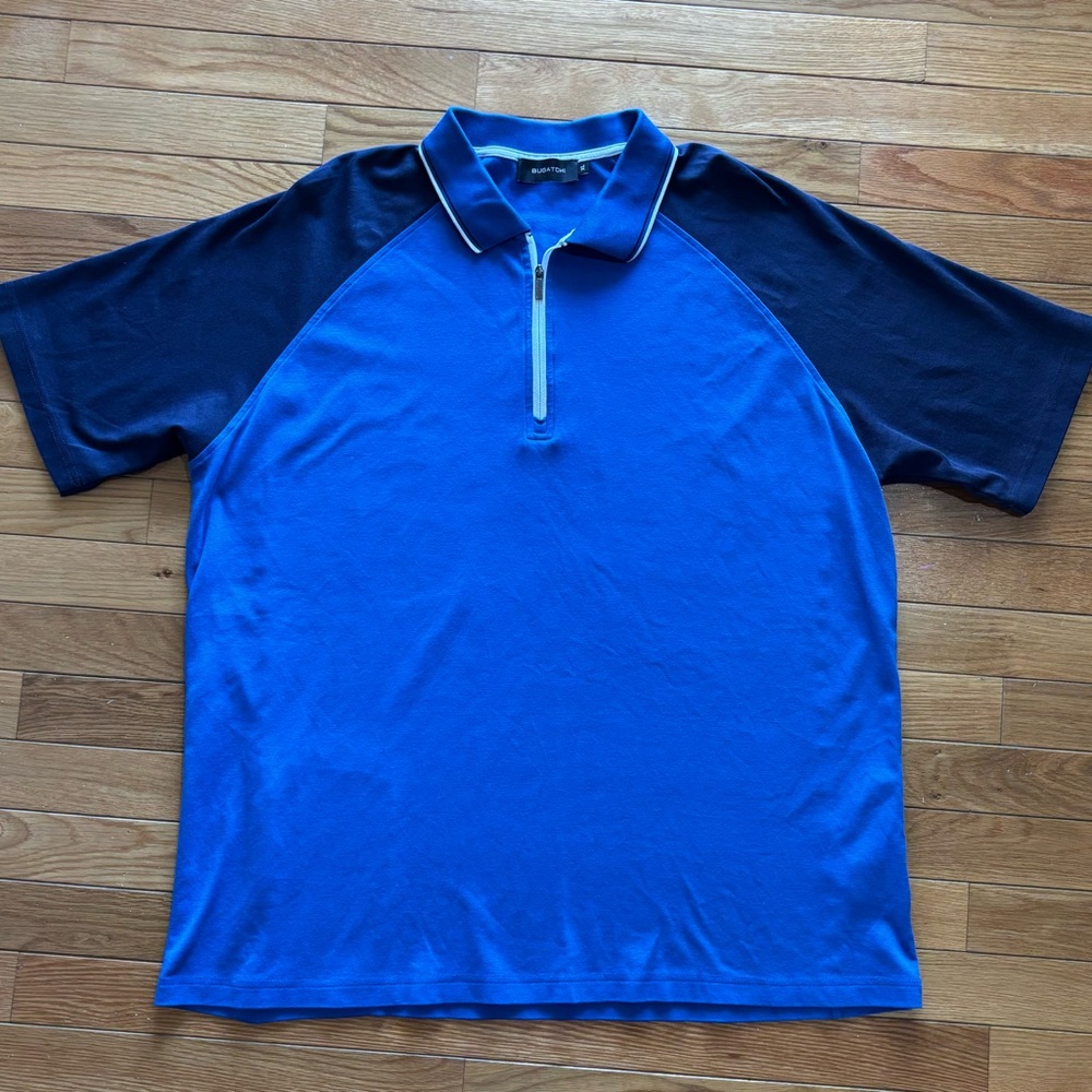 Bugatchi Royal Blue and Navy Quarter Zip Polo with White Accents size XL‎